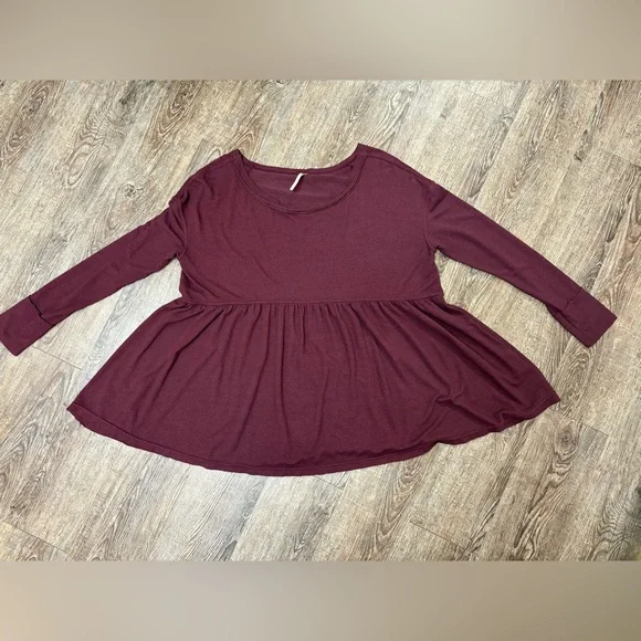 FREE PEOPLE Forever Your Girl Babydoll Tee in Garnet - Picture 2 of 6